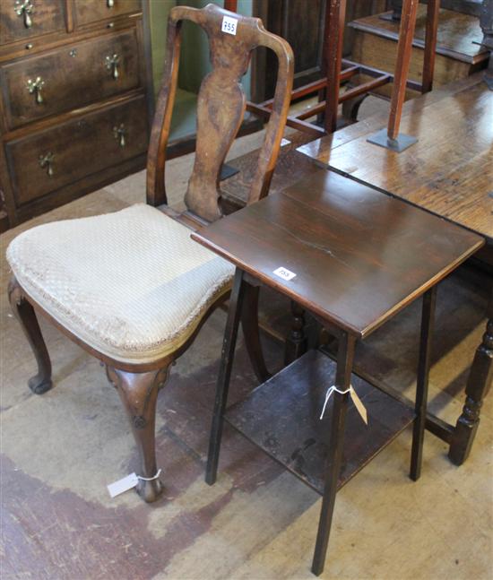 Queen Anne style walnut chair & a two-tier table